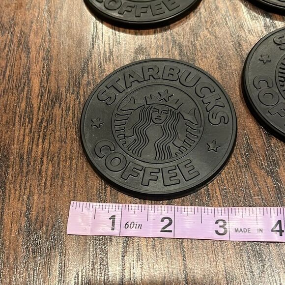 5 Vintage Starbucks Coffee 1988 Umbra Siren Logo Black Rubber Coaster Canada EUC - Picture 5 of 5